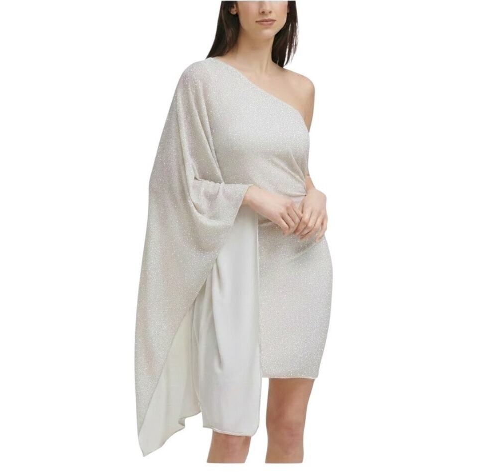 Vince Camuto One Shoulder Cascade Sleeve Sheath Mini Dress size 8